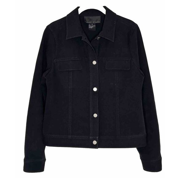 Yansi Fugel Jackets & Blazers - YANSI FUGEL Women’s Black Button Front Denim Jean Cropped Jacket Sz Small